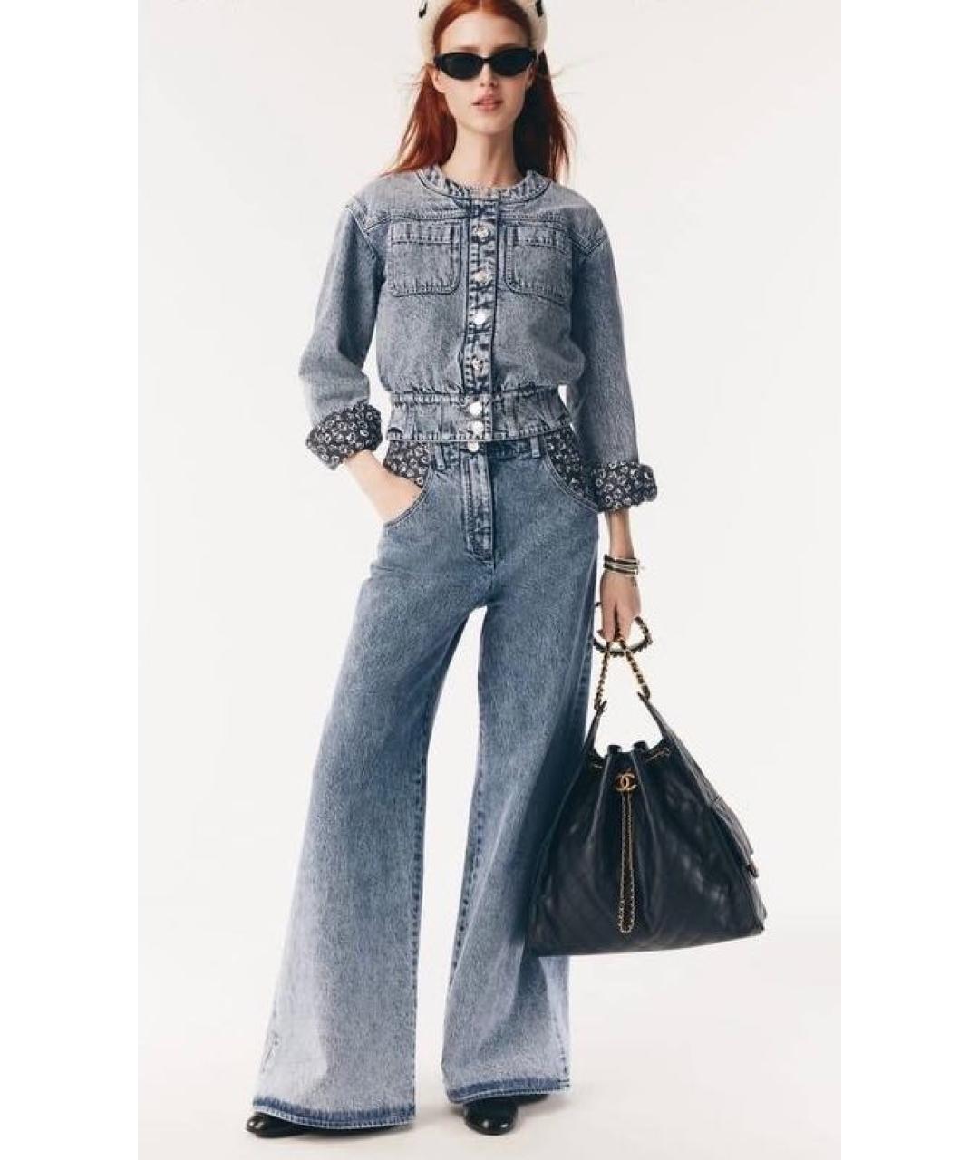 CHANEL Голубые хлопковые джинсы клеш, фото 3