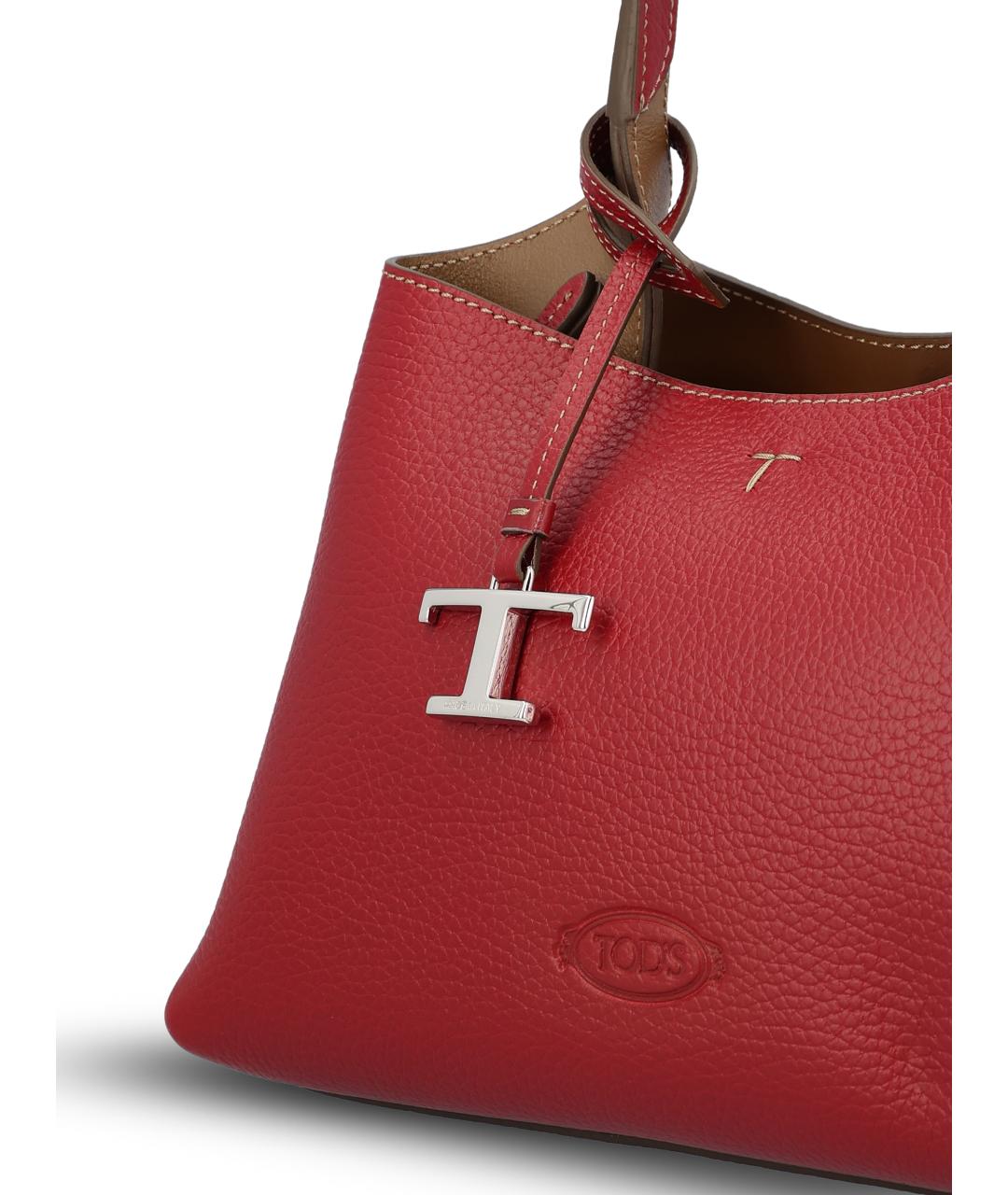 TOD'S Красная кожаная сумка тоут, фото 3
