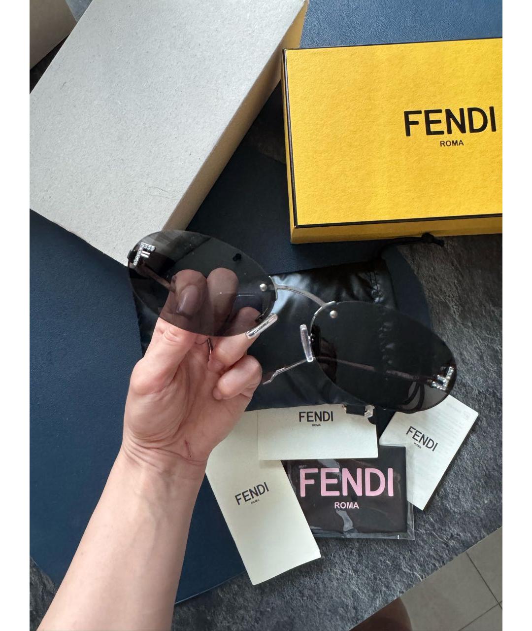 FENDI Черные металлические солнцезащитные очки, фото 2