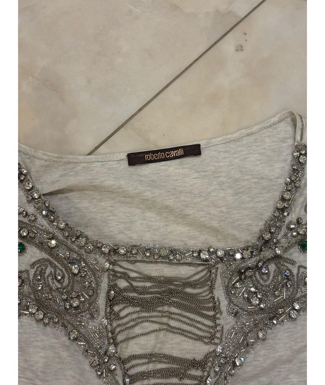 ROBERTO CAVALLI Серая хлопко-эластановая футболка, фото 3