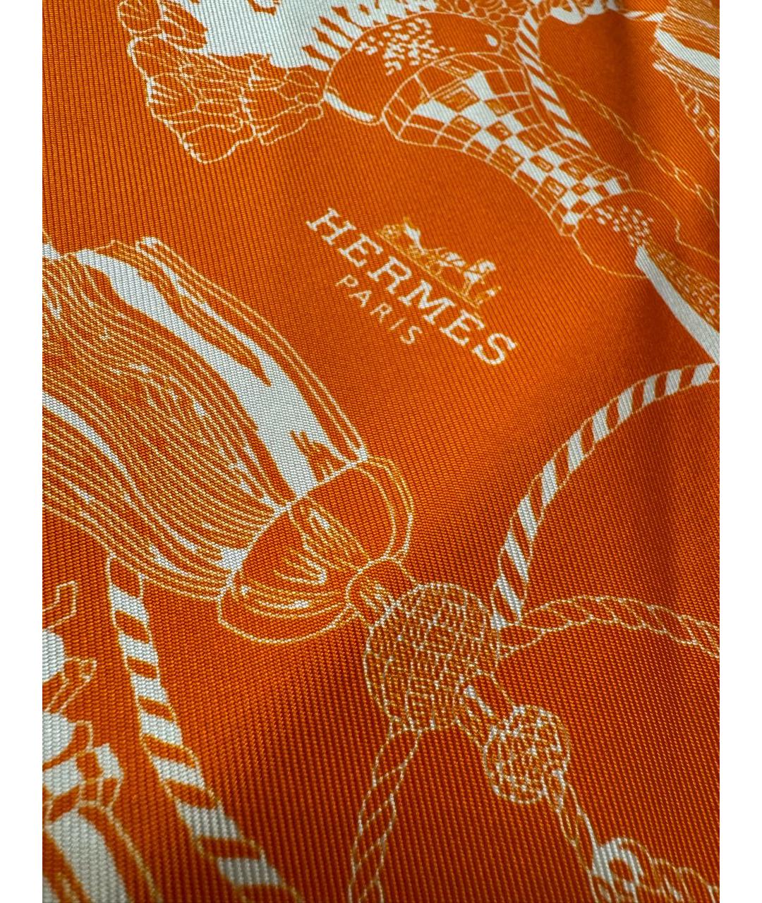 HERMES Оранжевый шелковый шарф, фото 3