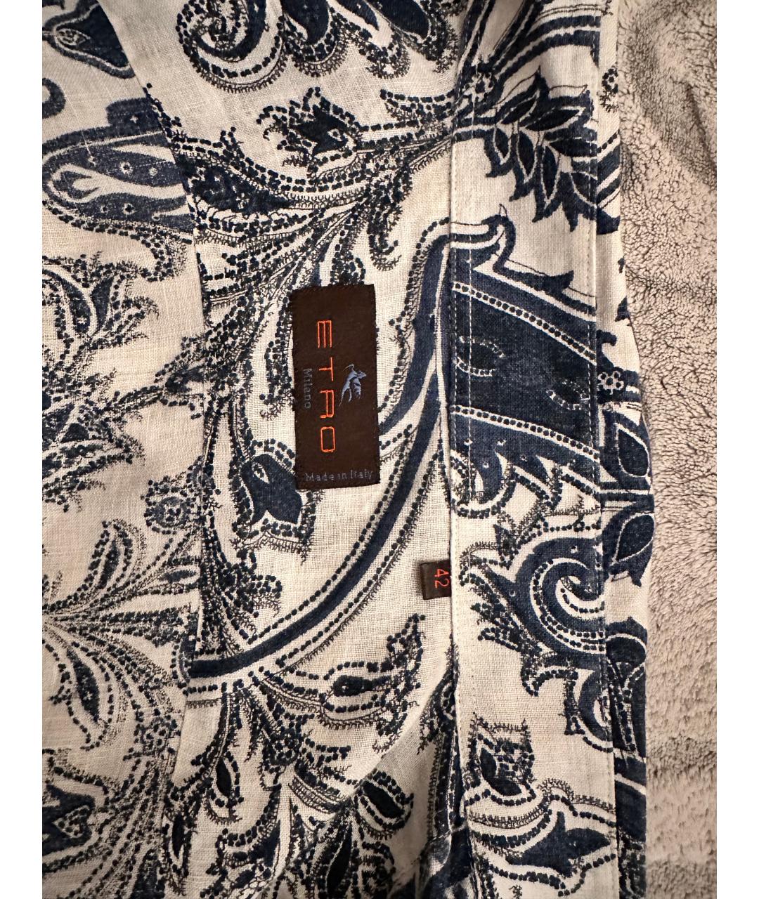 ETRO Синяя льняная кэжуал рубашка, фото 3
