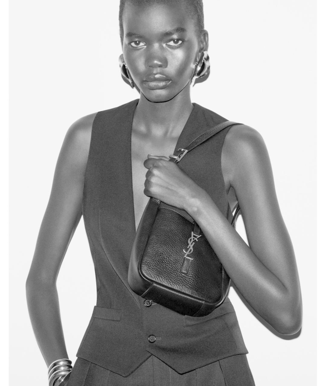SAINT LAURENT Коричневая кожаная сумка через плечо, фото 3