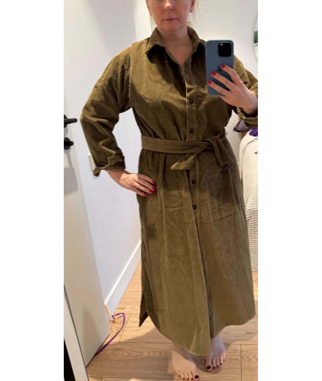 WEEKEND MAX MARA Хаки велюровое повседневное платье, фото 4