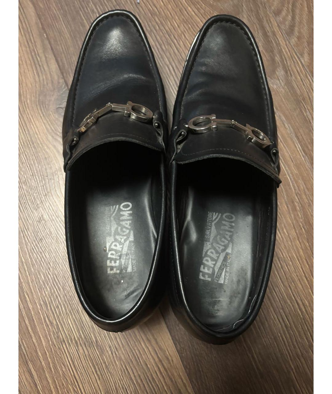FERRAGAMO Черные кожаные лоферы, фото 5