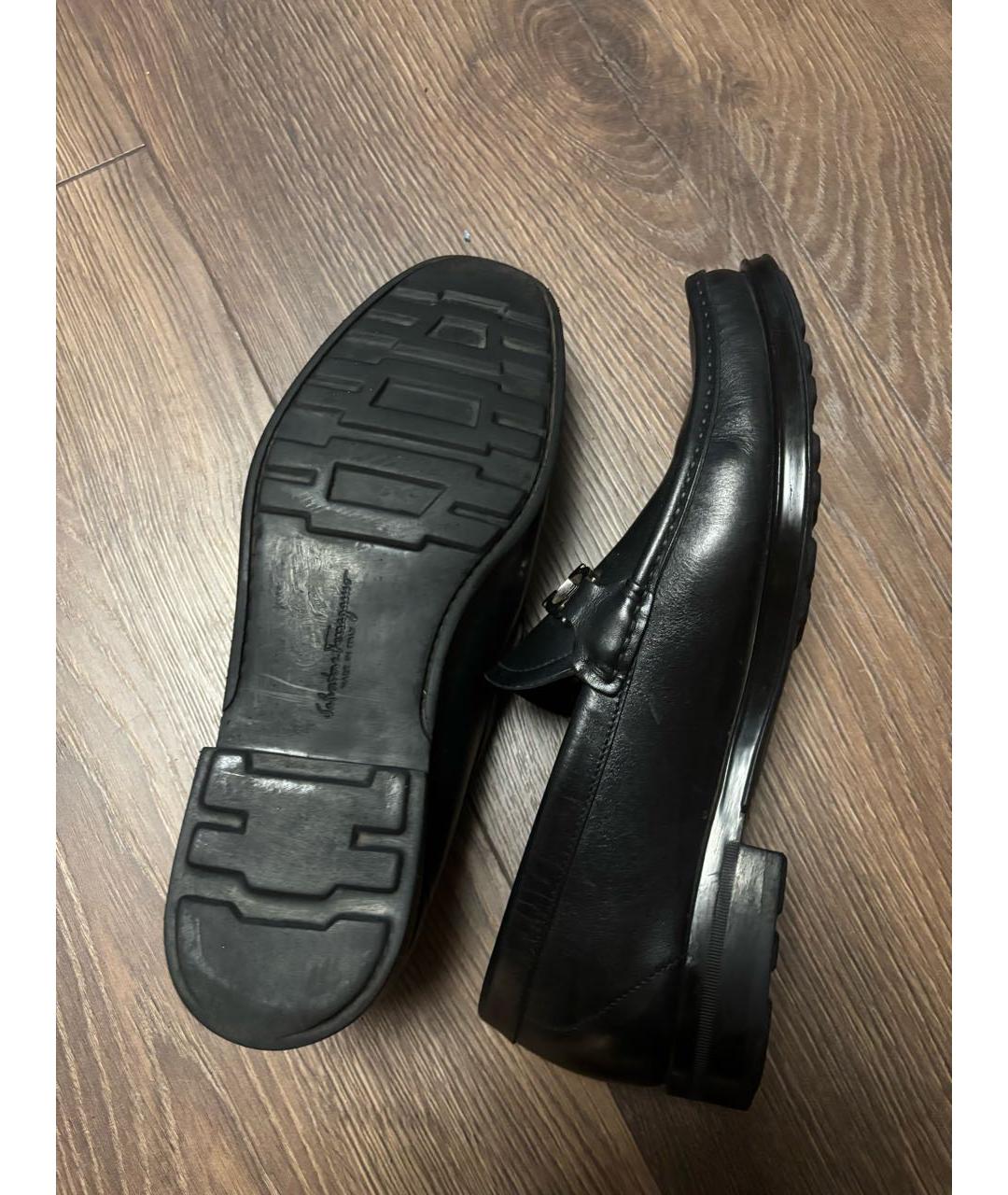 FERRAGAMO Черные кожаные лоферы, фото 4
