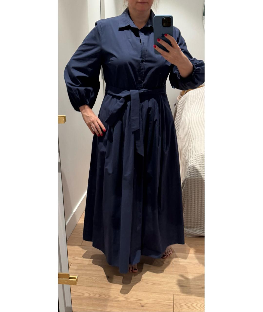 WEEKEND MAX MARA Темно-синее хлопковое повседневное платье, фото 5