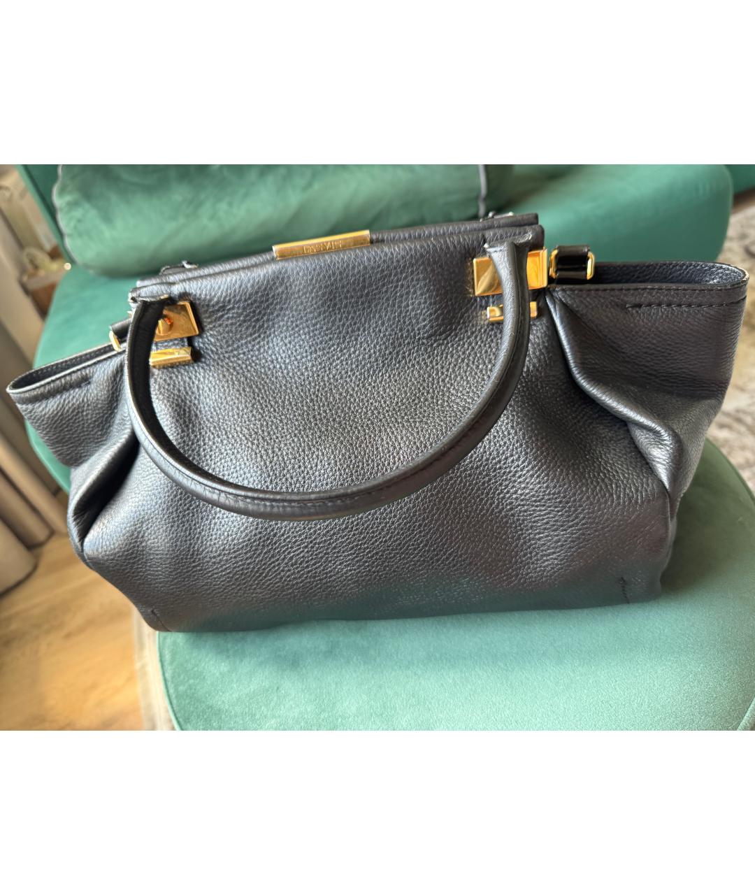LANVIN Черная кожаная сумка с короткими ручками, фото 5