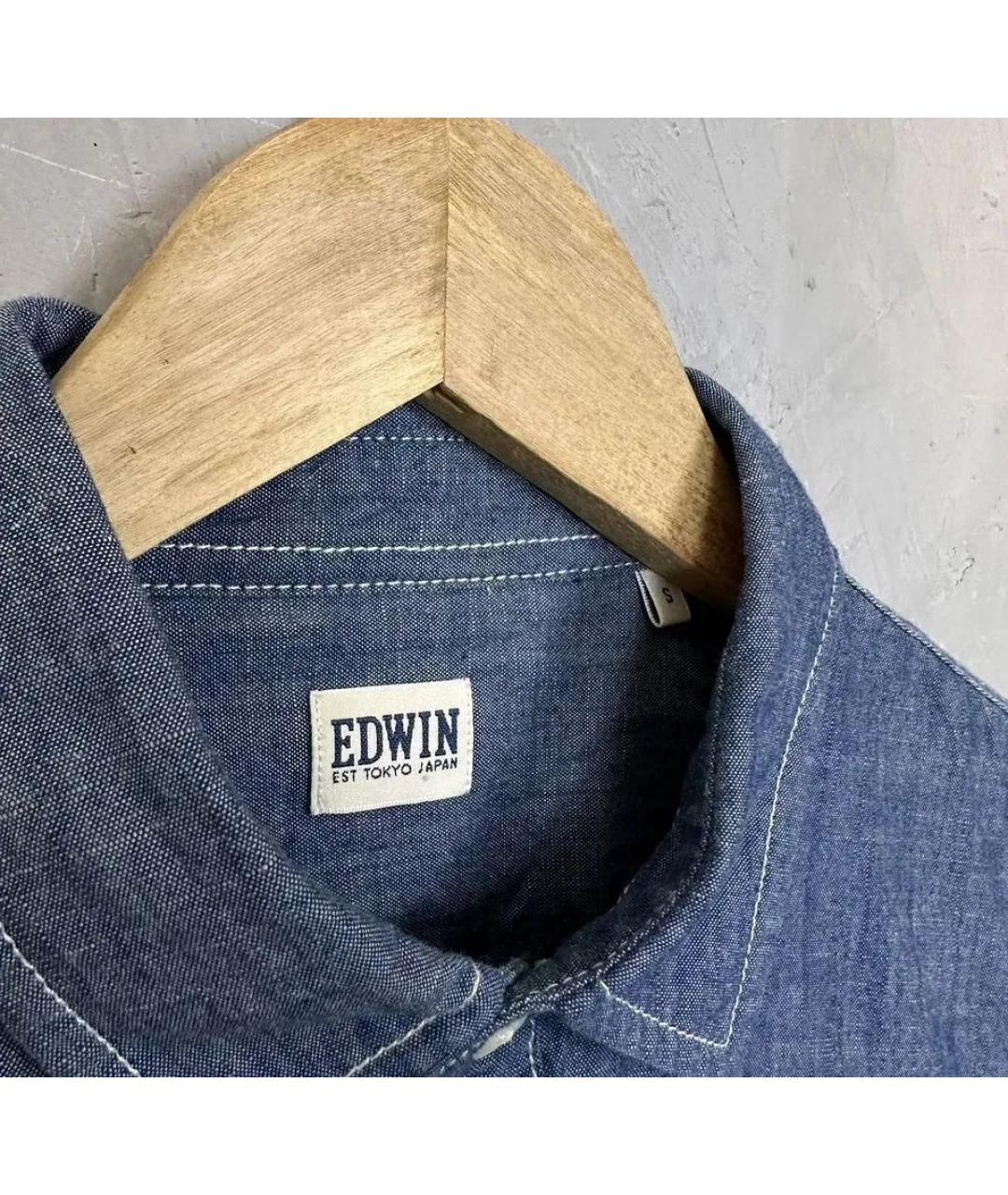 EDWIN Темно-синяя хлопковая кэжуал рубашка, фото 4
