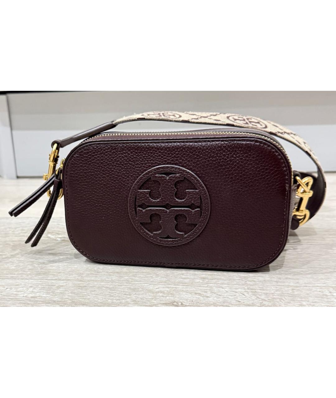TORY BURCH Бордовая кожаная сумка через плечо, фото 2