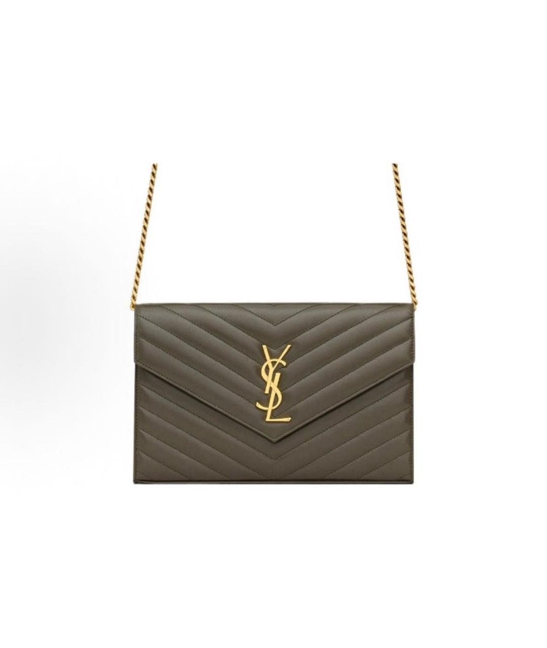 SAINT LAURENT Хаки кожаная сумка на плечо, фото 1