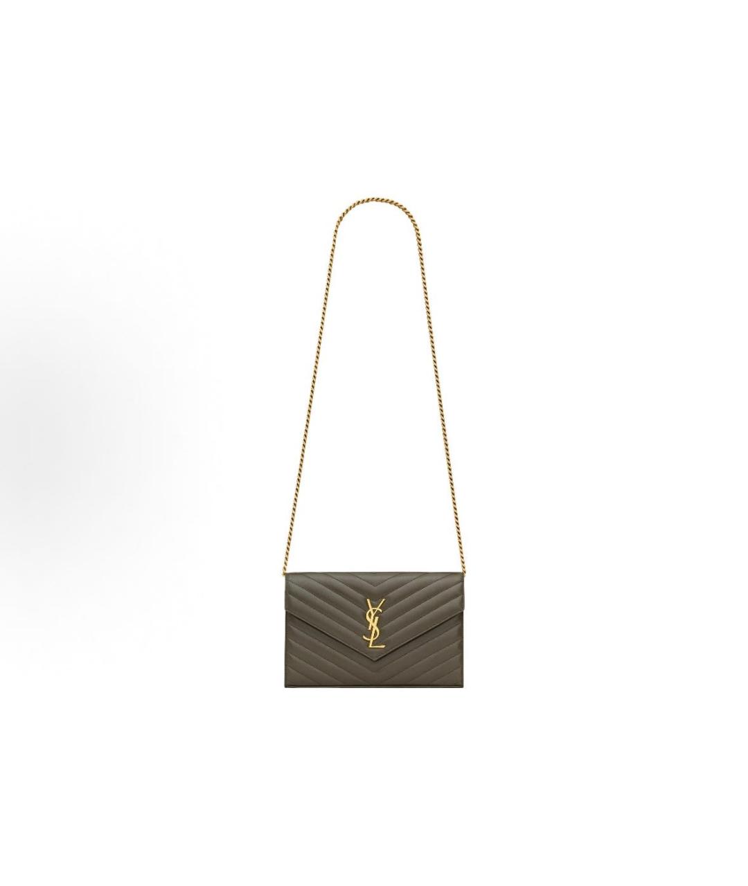 SAINT LAURENT Хаки кожаная сумка на плечо, фото 2