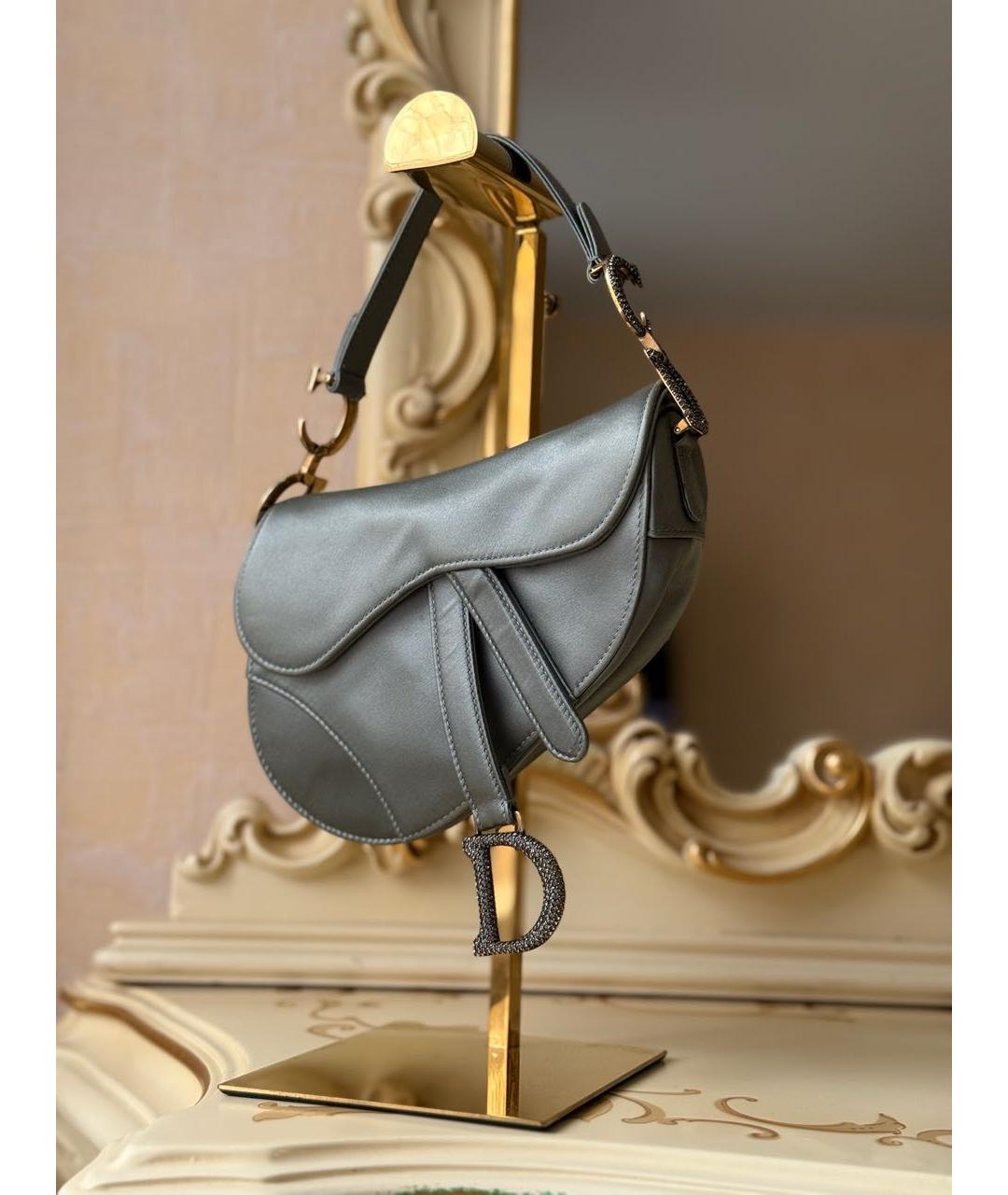 CHRISTIAN DIOR Серая шелковая сумка с короткими ручками, фото 4