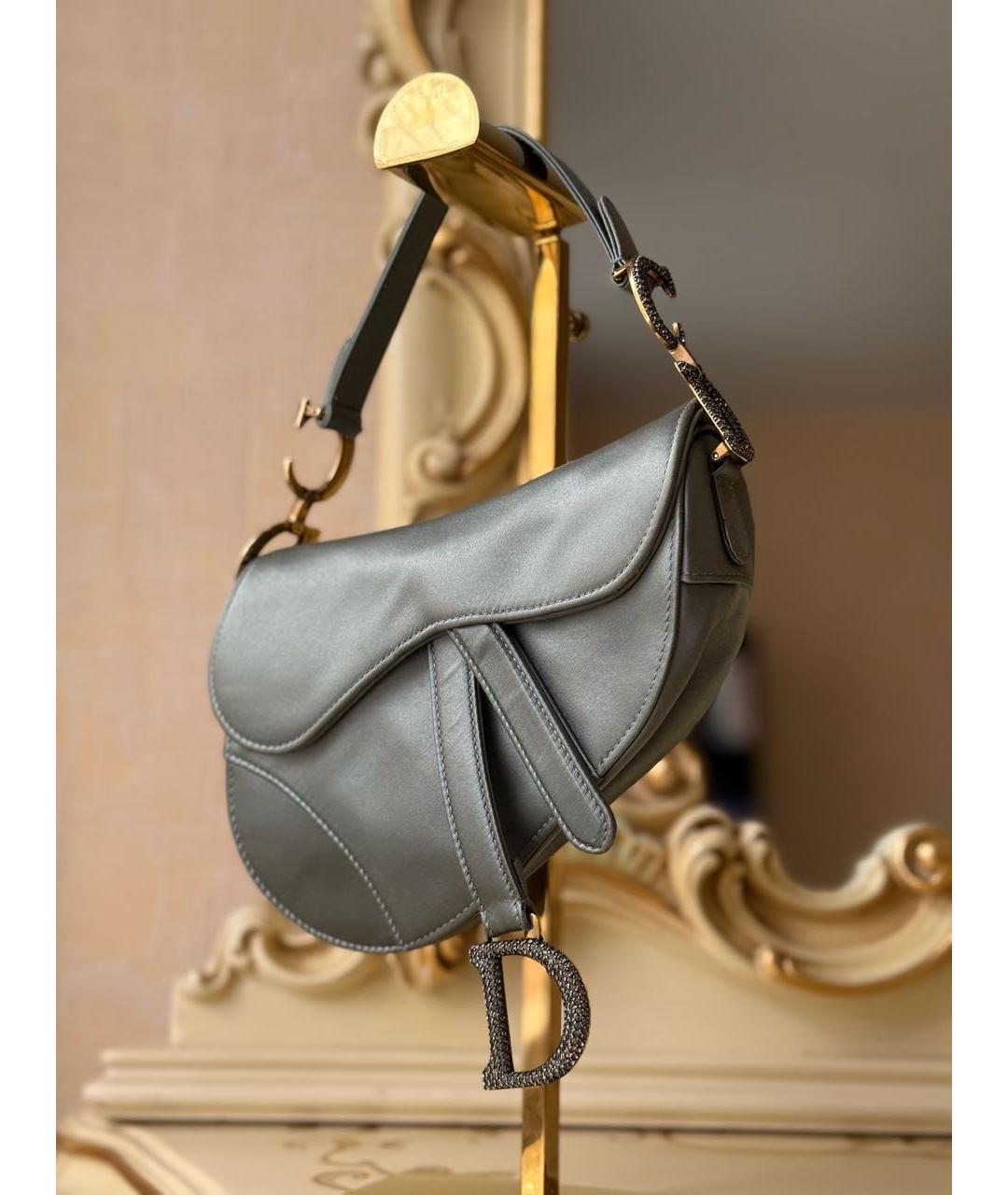 CHRISTIAN DIOR Серая шелковая сумка с короткими ручками, фото 3