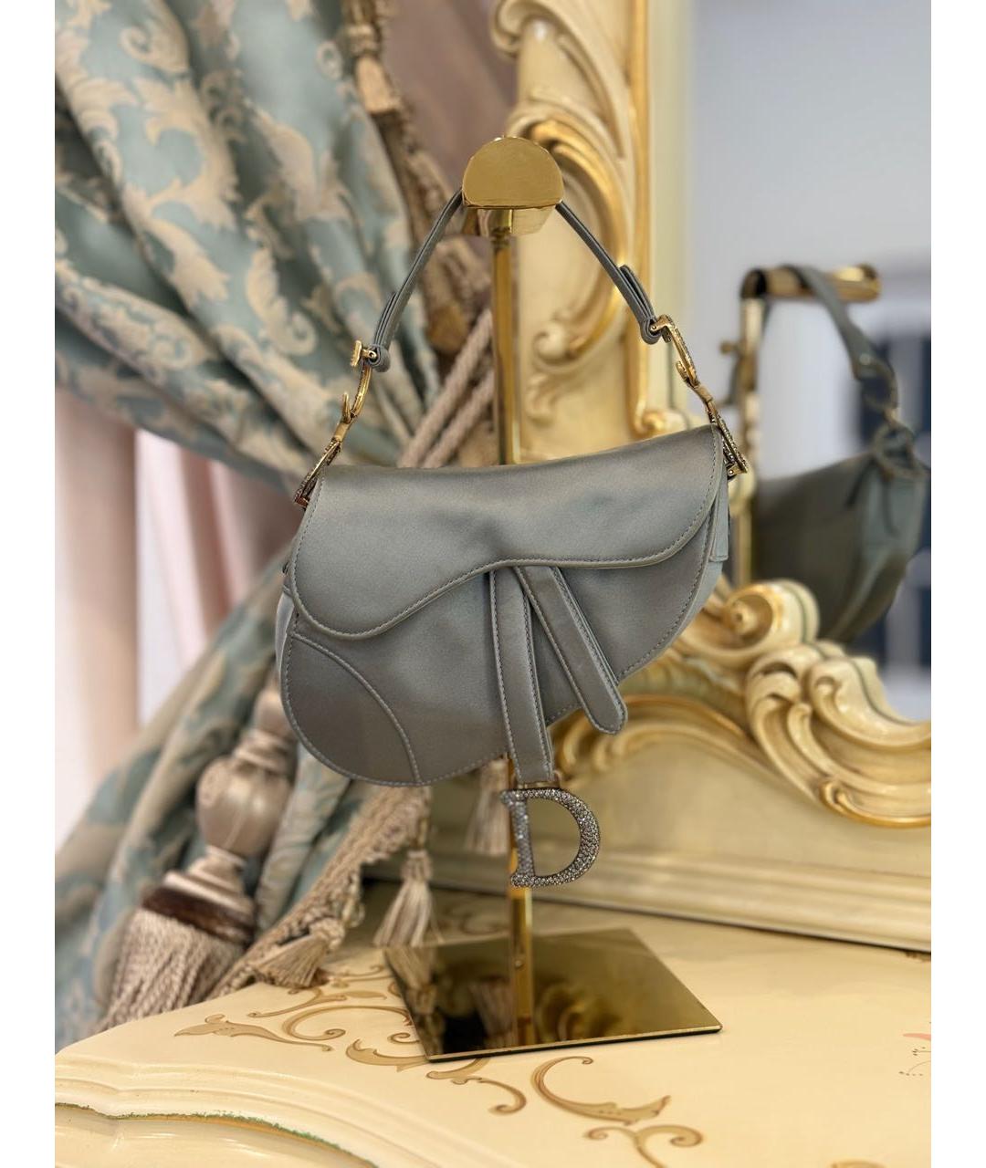 CHRISTIAN DIOR Серая шелковая сумка с короткими ручками, фото 2