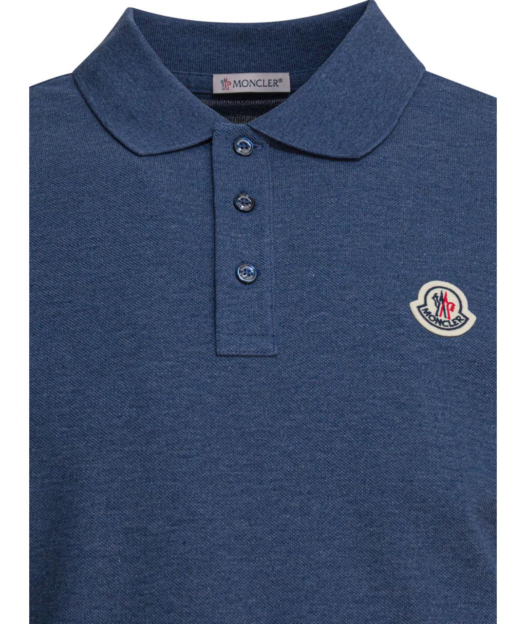 MONCLER Синее хлопковое поло с коротким рукавом, фото 3