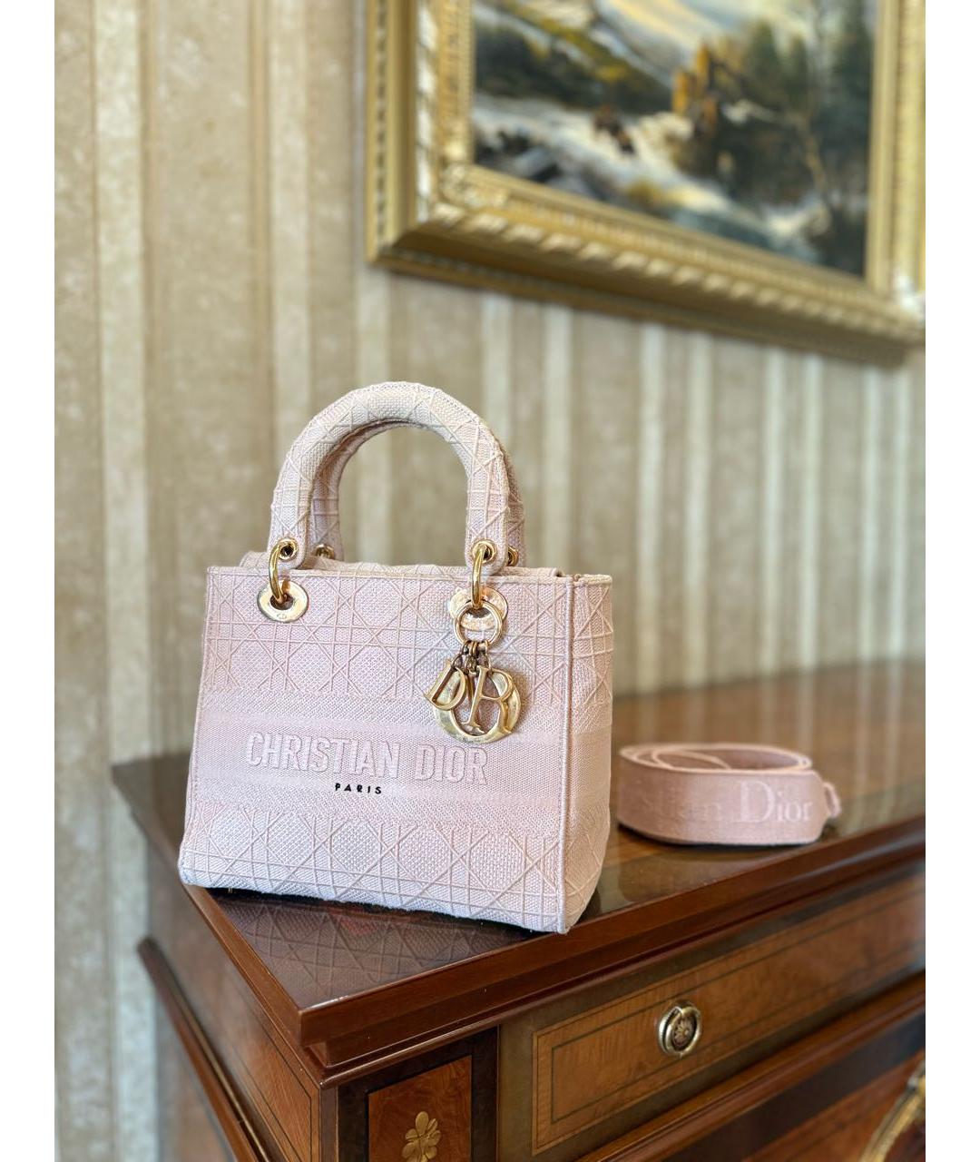 CHRISTIAN DIOR Розовая жаккардовая сумка с короткими ручками, фото 3