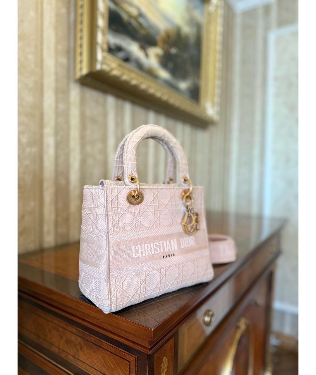 CHRISTIAN DIOR Розовая жаккардовая сумка с короткими ручками, фото 5
