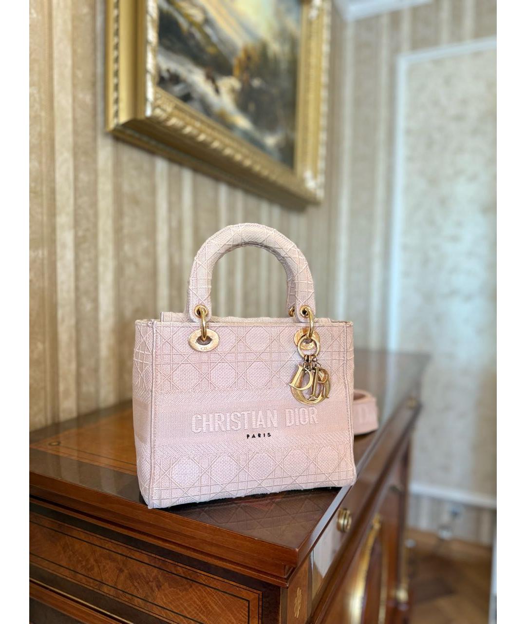 CHRISTIAN DIOR Розовая жаккардовая сумка с короткими ручками, фото 4