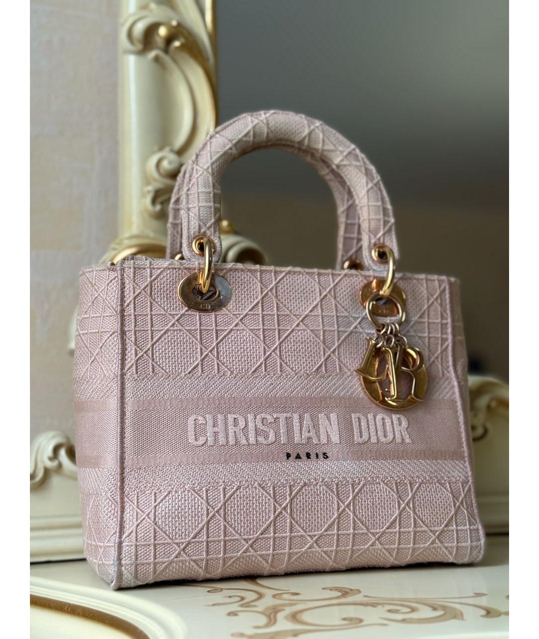 CHRISTIAN DIOR Розовая жаккардовая сумка с короткими ручками, фото 5