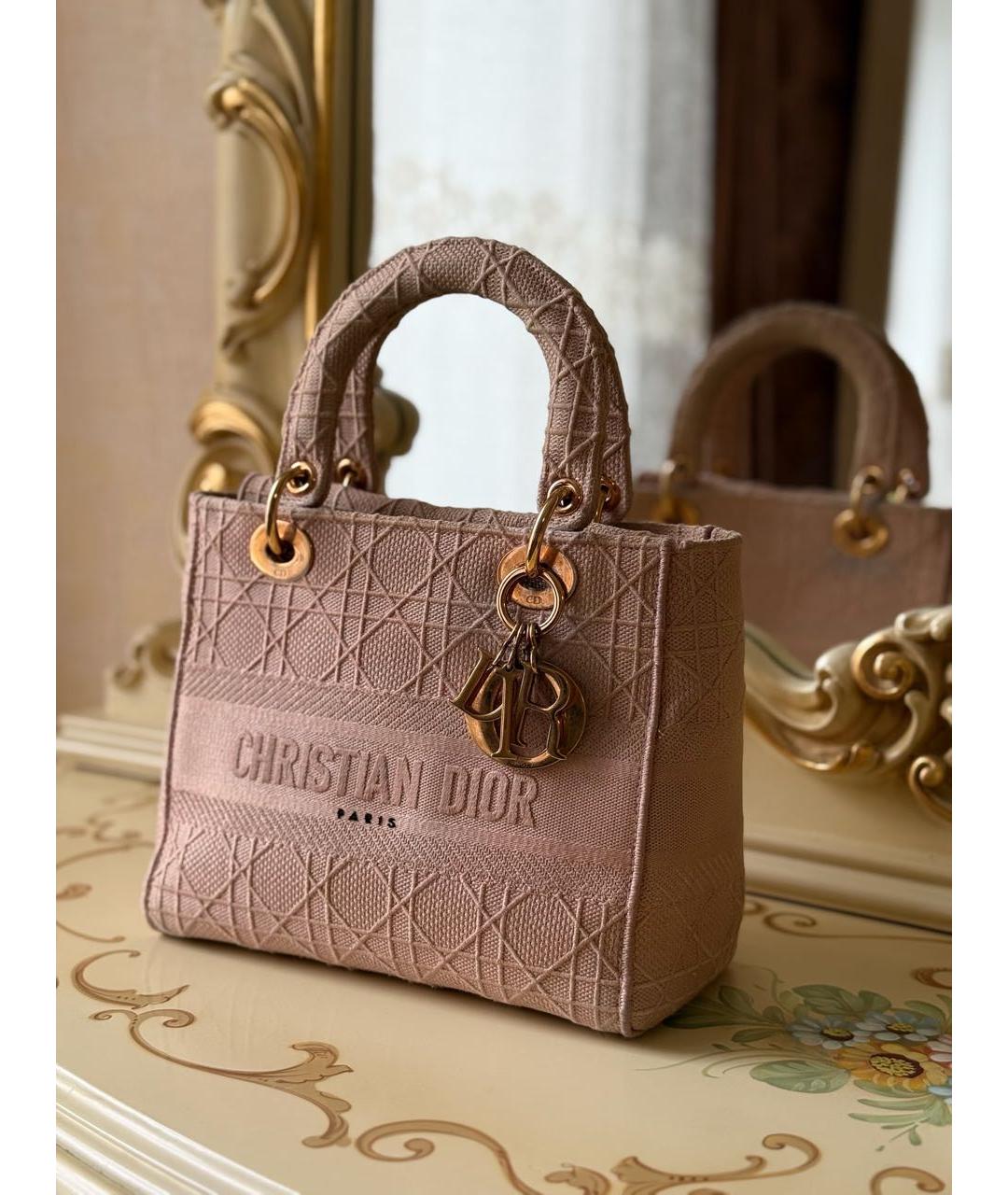 CHRISTIAN DIOR Розовая жаккардовая сумка с короткими ручками, фото 3