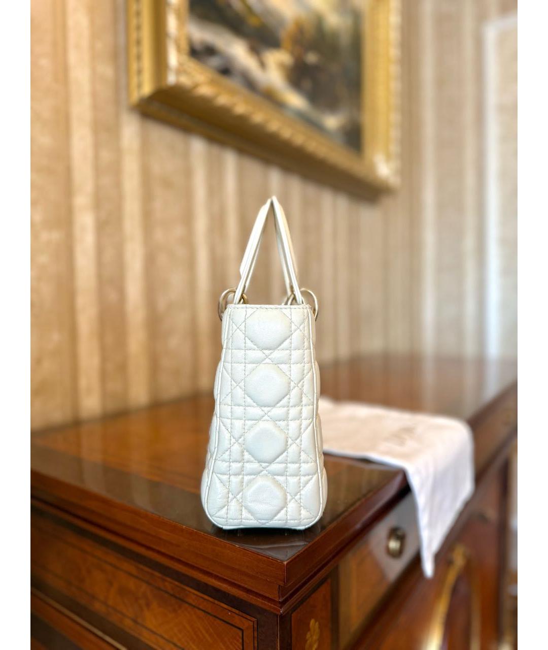 CHRISTIAN DIOR Белая кожаная сумка с короткими ручками, фото 7