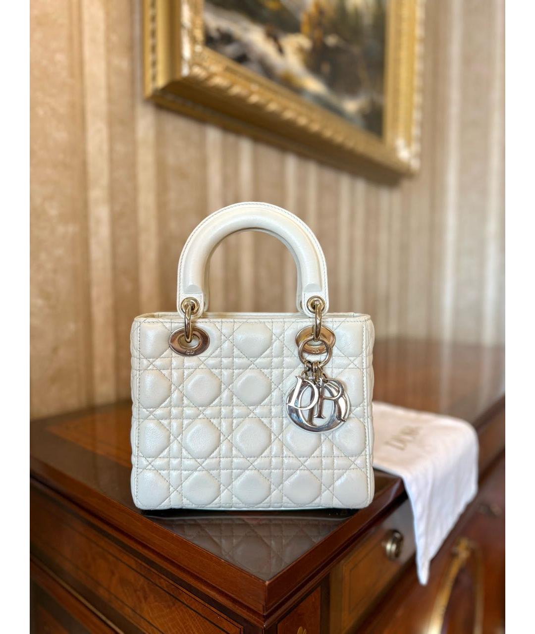CHRISTIAN DIOR Белая кожаная сумка с короткими ручками, фото 2