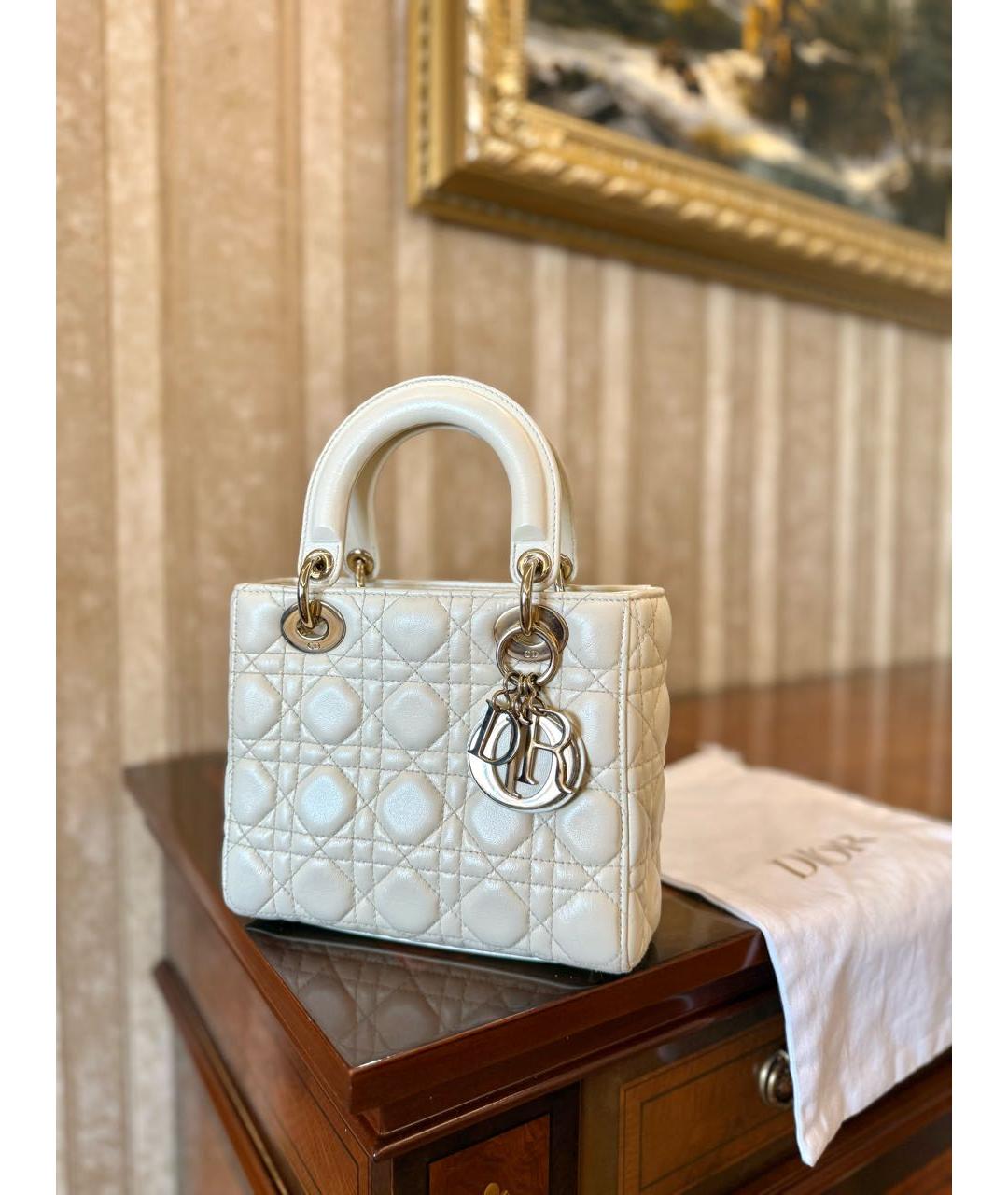 CHRISTIAN DIOR Белая кожаная сумка с короткими ручками, фото 3