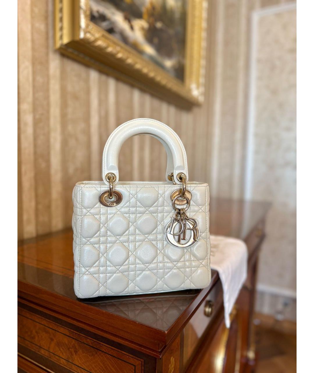 CHRISTIAN DIOR Белая кожаная сумка с короткими ручками, фото 4