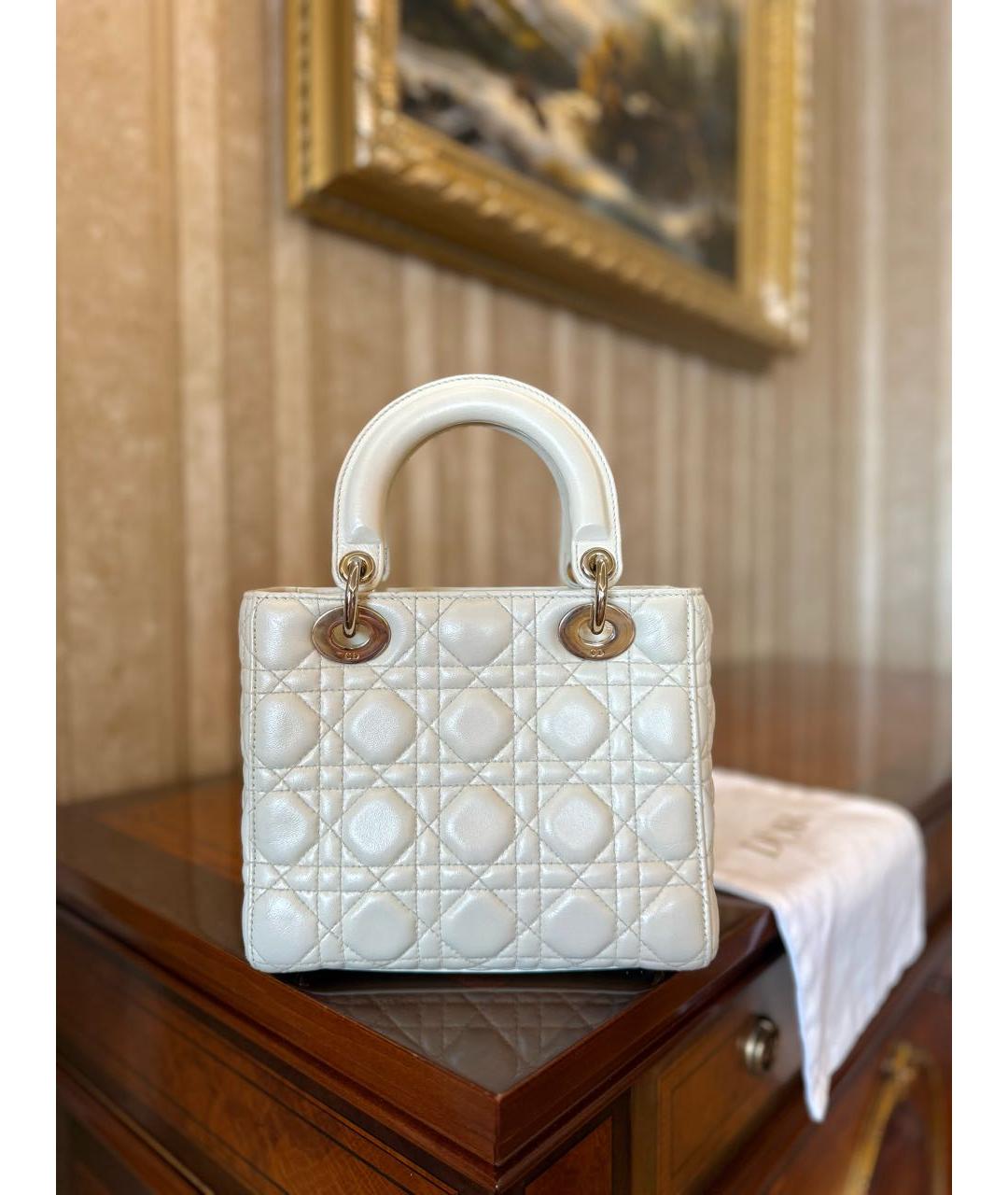 CHRISTIAN DIOR Белая кожаная сумка с короткими ручками, фото 6