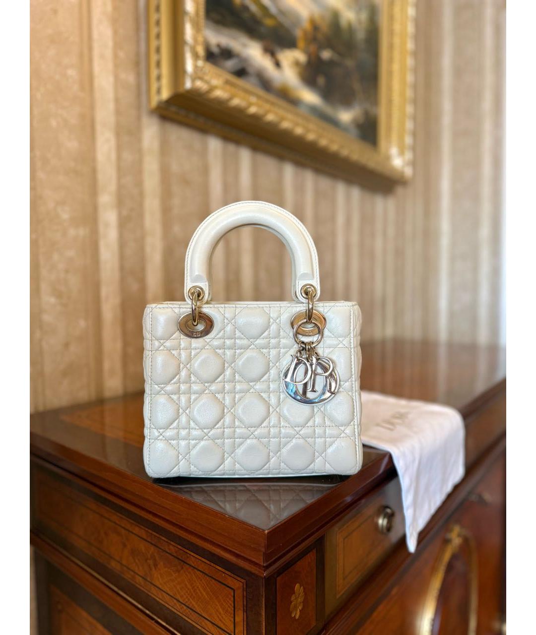 CHRISTIAN DIOR Белая кожаная сумка с короткими ручками, фото 5