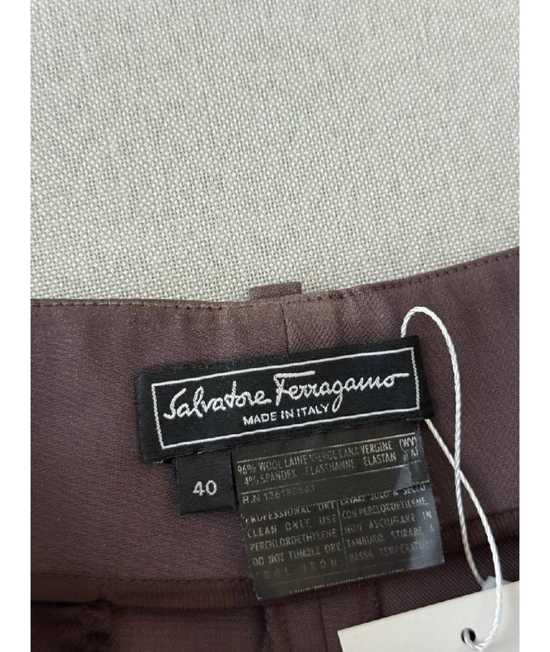 FERRAGAMO Коричневые прямые брюки, фото 5