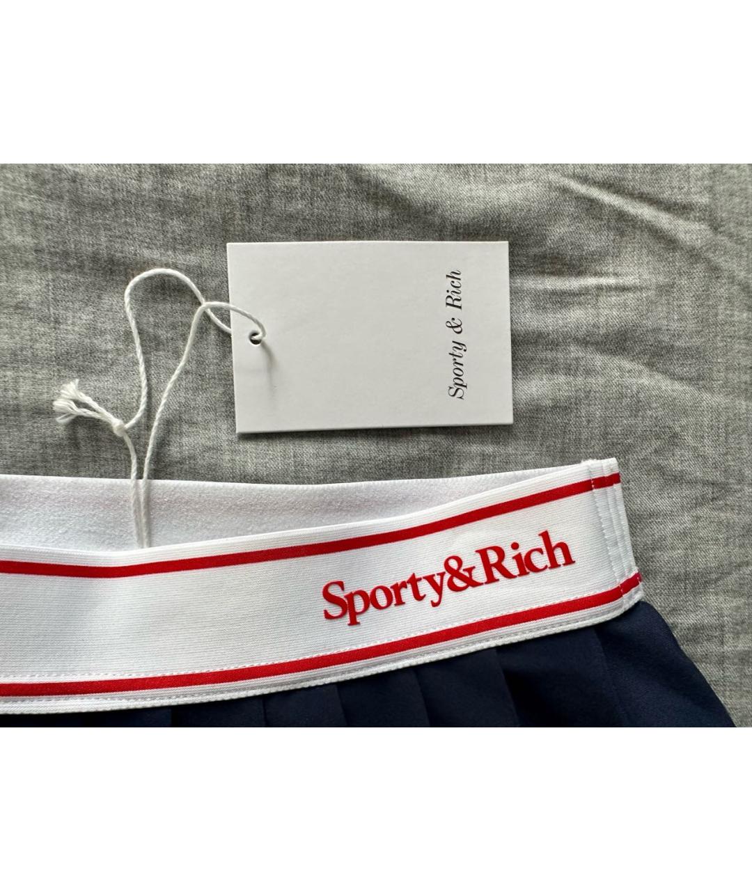 SPORTY AND RICH Темно-синяя полиэстеровая юбка-шорты, фото 3