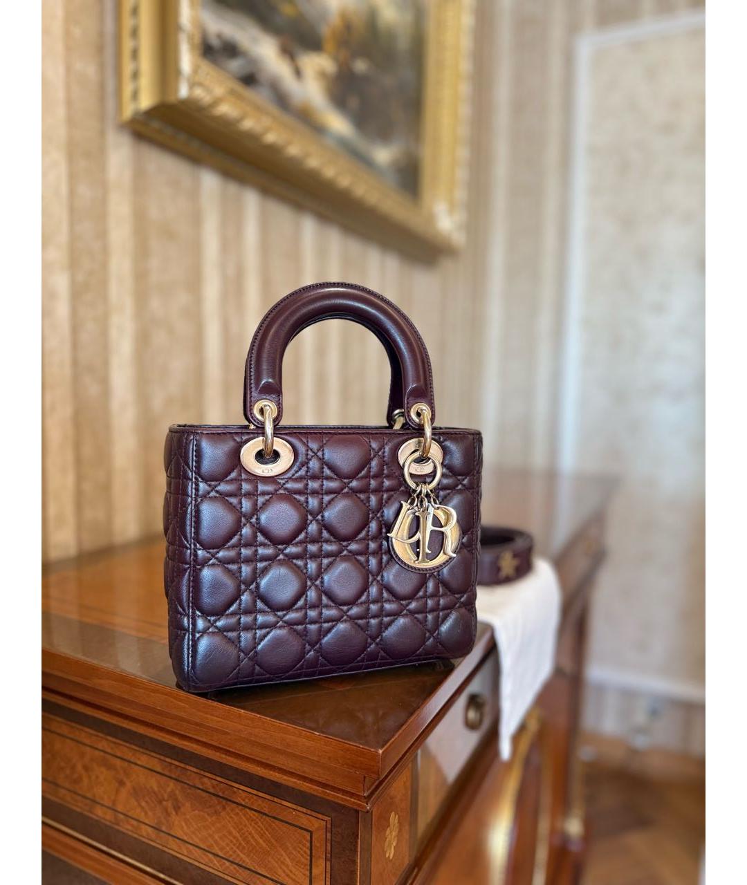 CHRISTIAN DIOR Бордовая кожаная сумка с короткими ручками, фото 3
