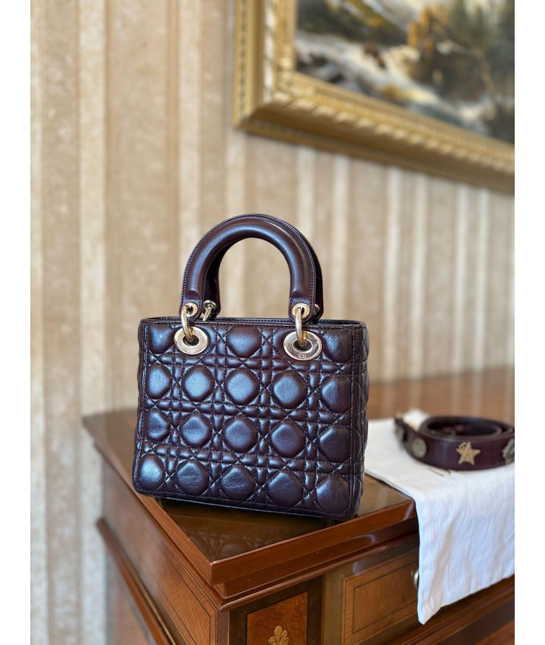 CHRISTIAN DIOR Бордовая кожаная сумка с короткими ручками, фото 6