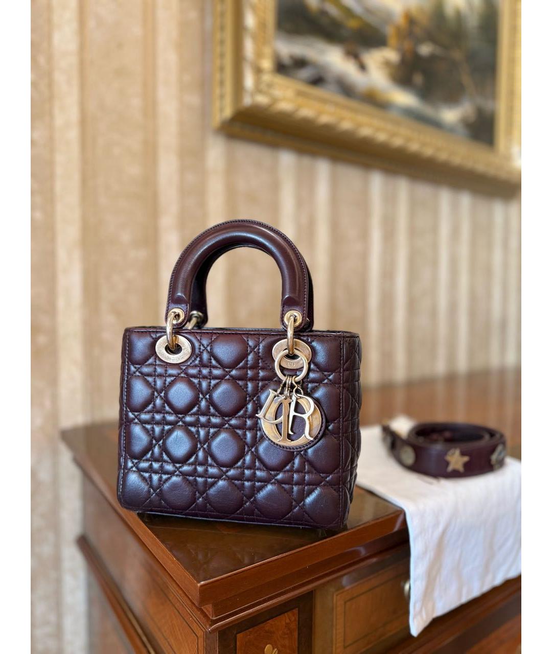 CHRISTIAN DIOR Бордовая кожаная сумка с короткими ручками, фото 4