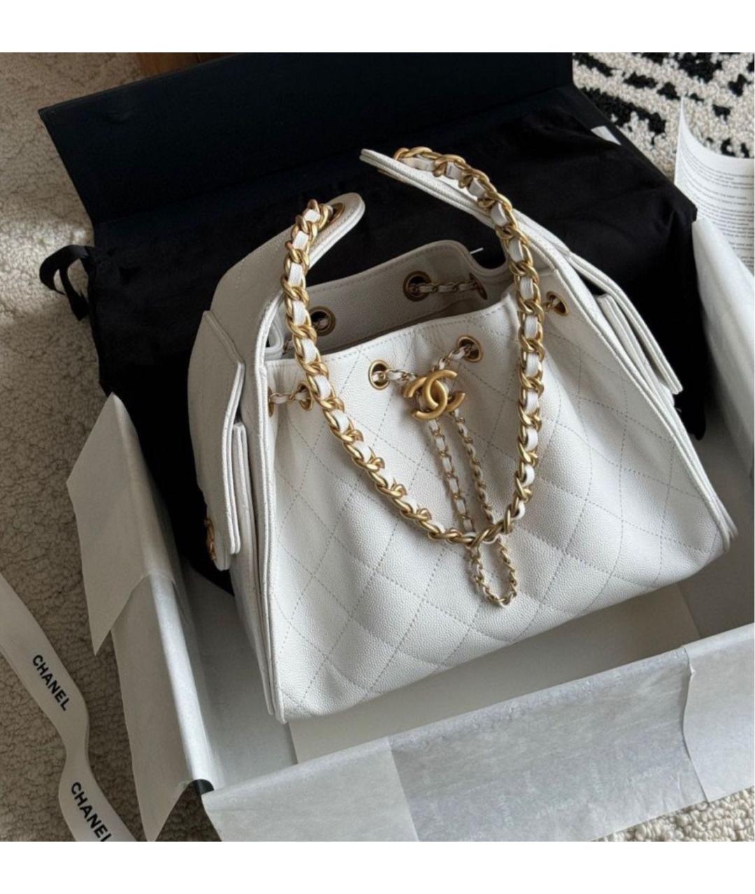 CHANEL Белая кожаная сумка тоут, фото 3