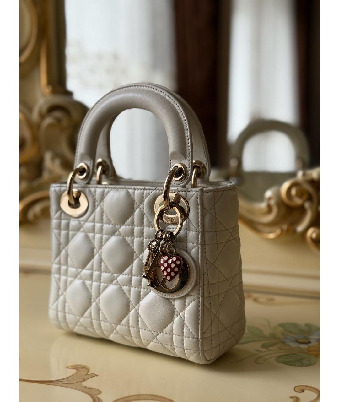 CHRISTIAN DIOR Белая кожаная сумка с короткими ручками, фото 5