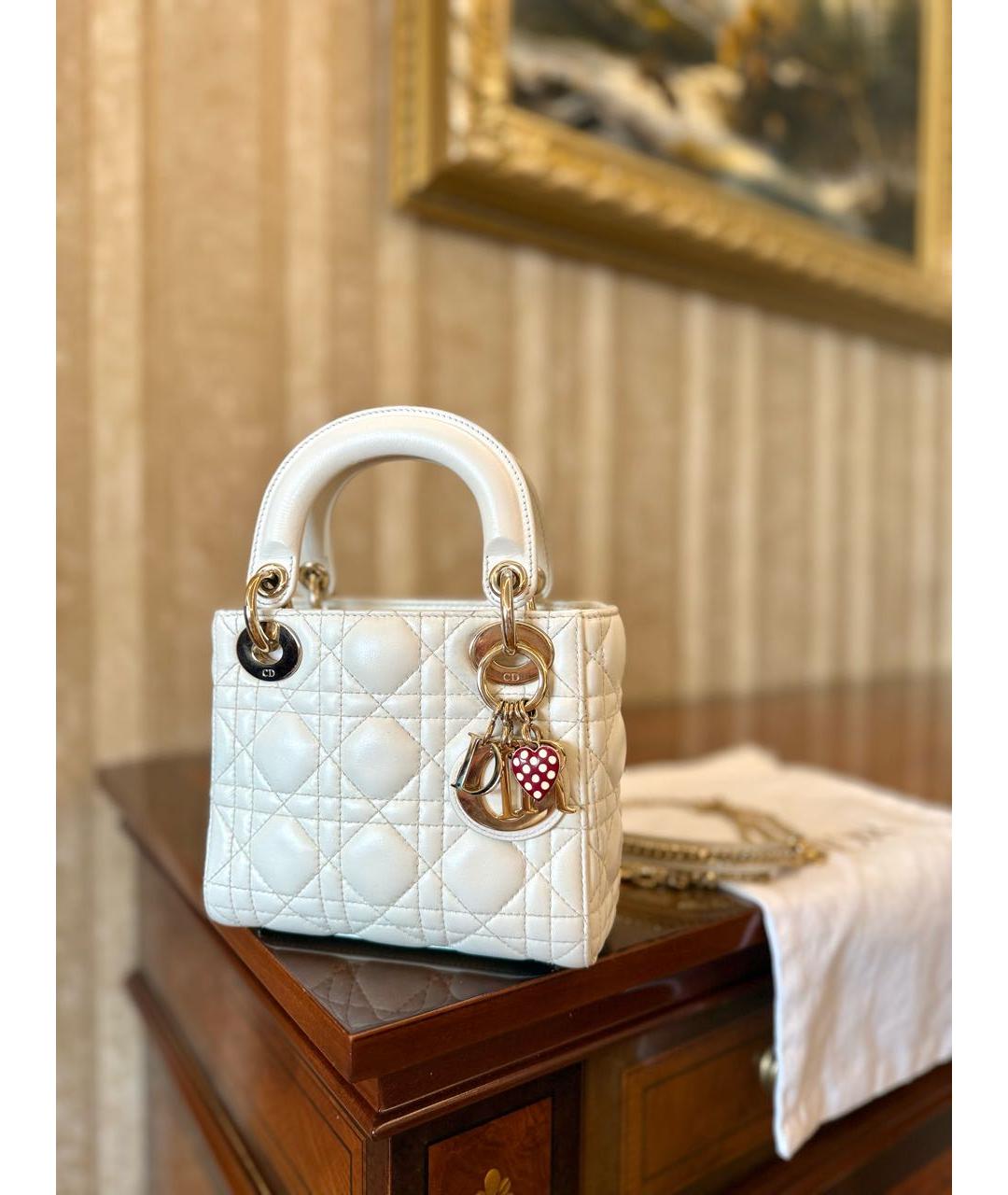 CHRISTIAN DIOR Белая кожаная сумка с короткими ручками, фото 3