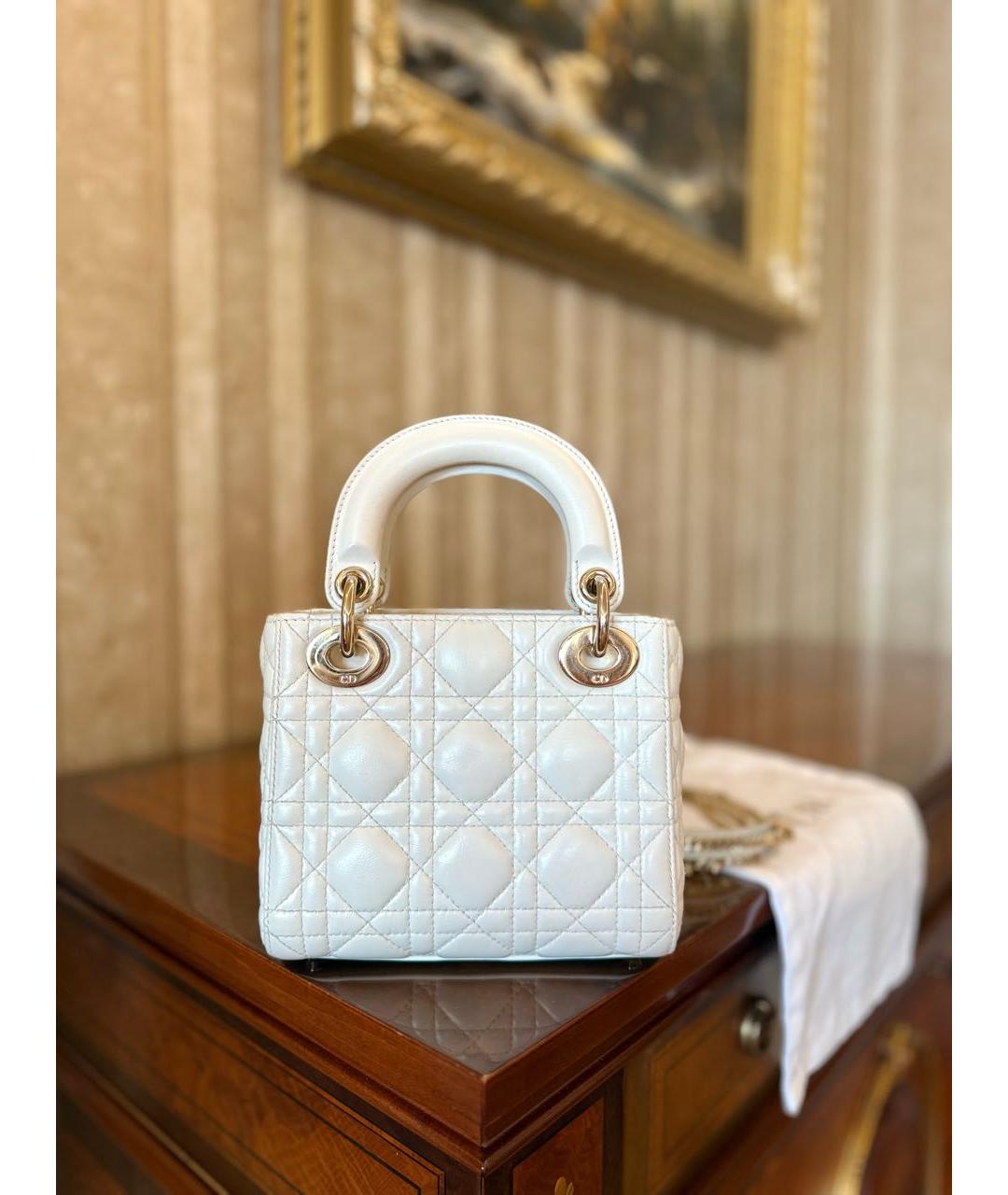CHRISTIAN DIOR Белая кожаная сумка с короткими ручками, фото 6