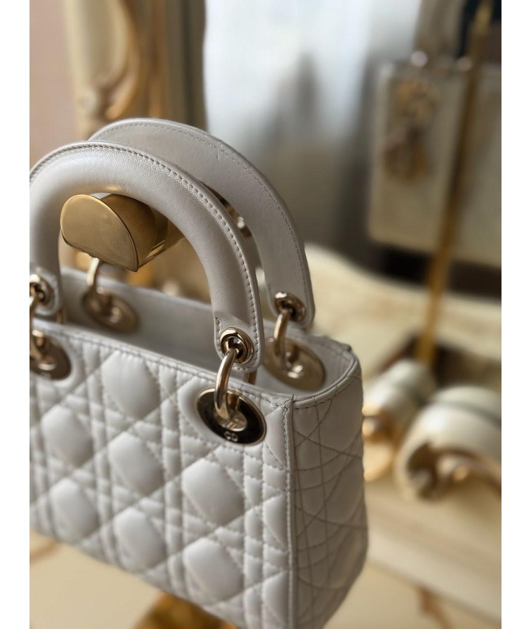 CHRISTIAN DIOR Белая кожаная сумка с короткими ручками, фото 7