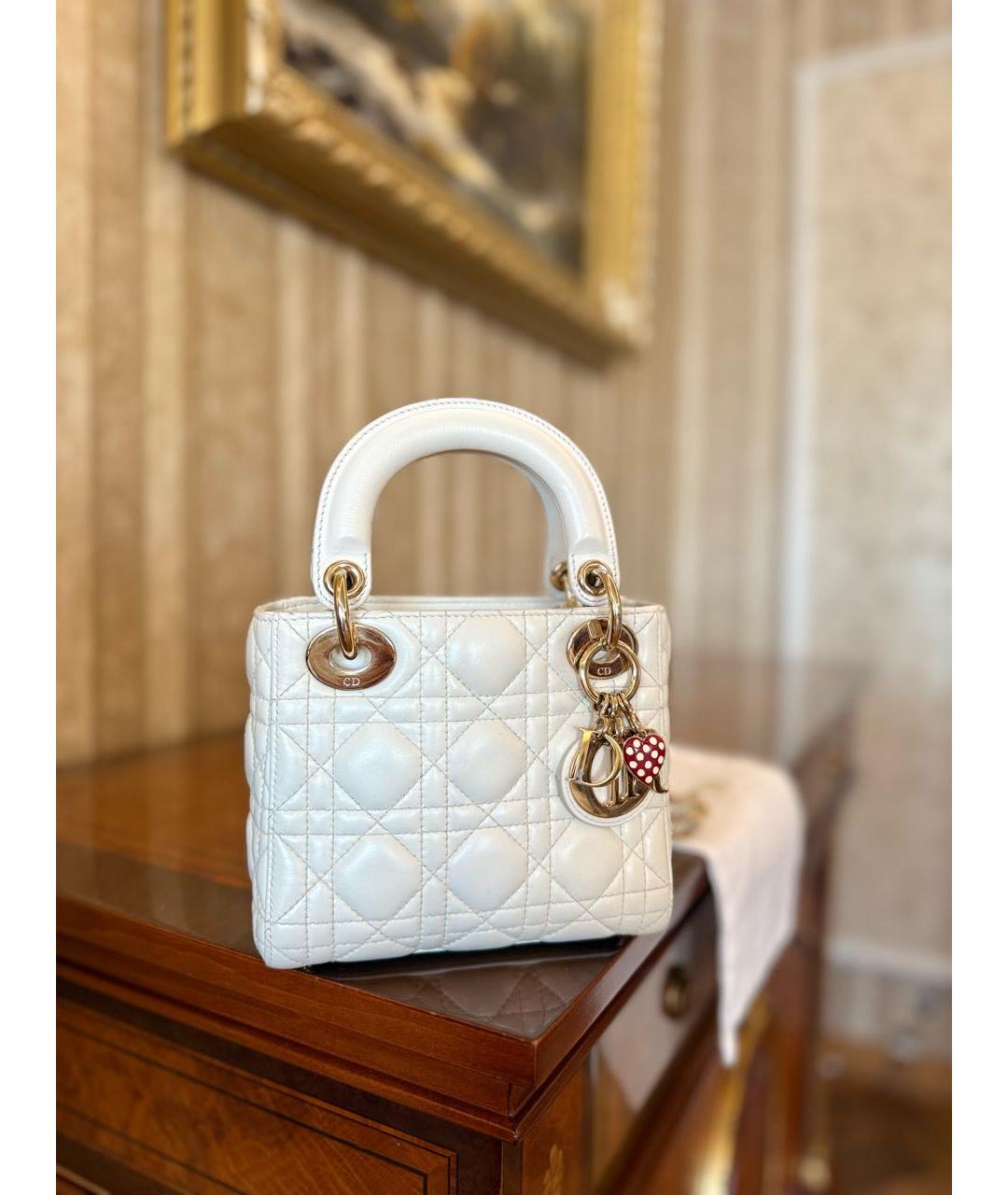 CHRISTIAN DIOR Белая кожаная сумка с короткими ручками, фото 8