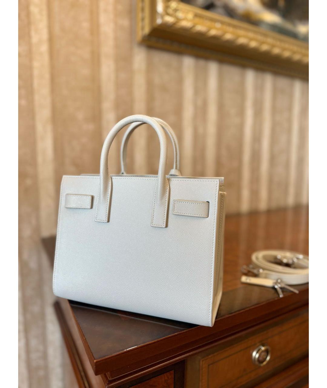 SAINT LAURENT Белая кожаная сумка с короткими ручками, фото 7