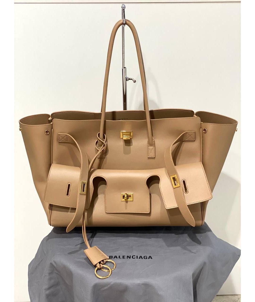 BALENCIAGA Бежевая кожаная сумка тоут, фото 2