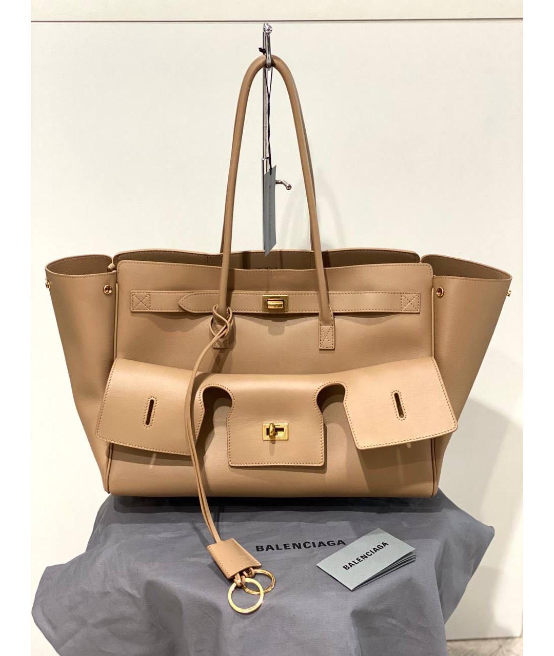 BALENCIAGA Бежевая кожаная сумка тоут, фото 9