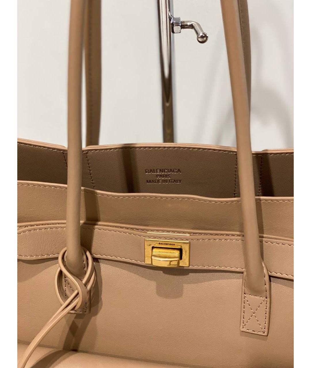 BALENCIAGA Бежевая кожаная сумка тоут, фото 4