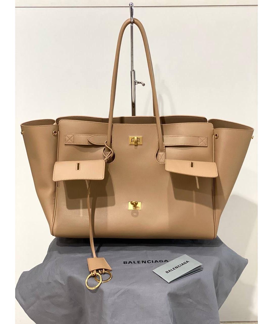 BALENCIAGA Бежевая кожаная сумка тоут, фото 8