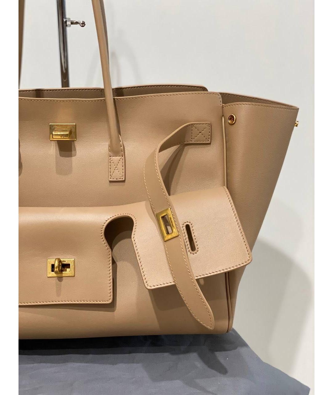 BALENCIAGA Бежевая кожаная сумка тоут, фото 6