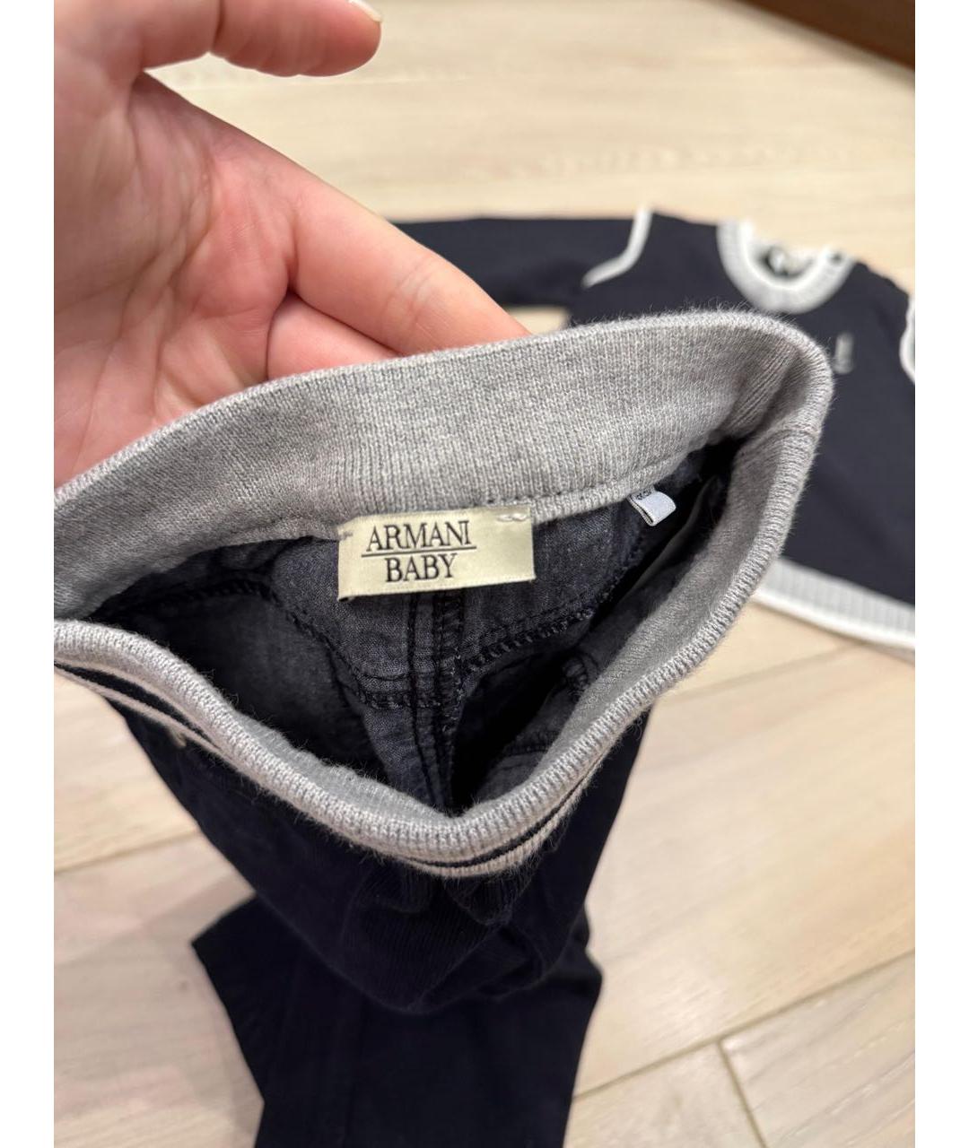 ARMANI JUNIOR Черные хлопковые брюки и шорты, фото 3