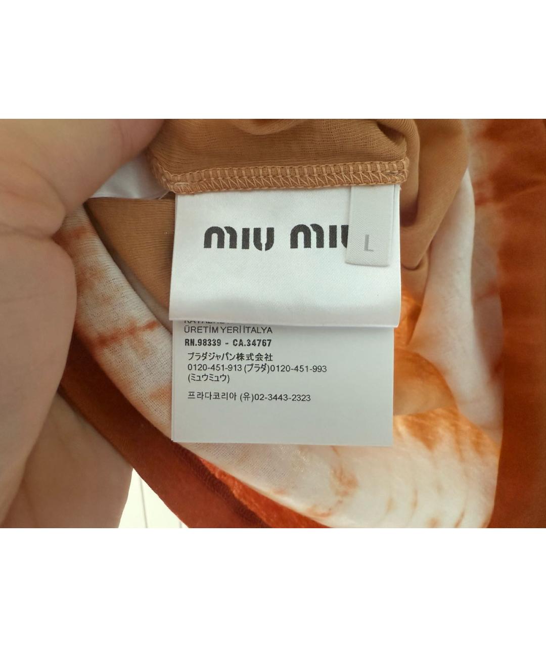 MIU MIU Оранжевая хлопковая футболка, фото 5